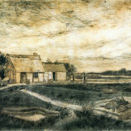 《屋顶上覆盖着苔藓的谷仓》梵高(Van Gogh)作品欣赏高清