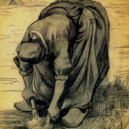《弯腰用铁锹挖胡萝卜的农妇》梵高(Van Gogh)