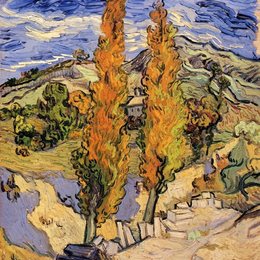 《山上的两棵杨树(圣·雷米的白杨树)》梵高(van gogh)艺术作品高清