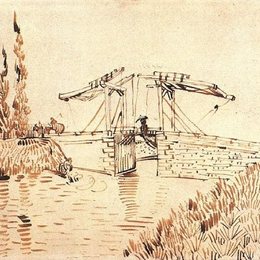 《曳起桥与打伞女士》梵高(Van Gogh)作品欣赏高清