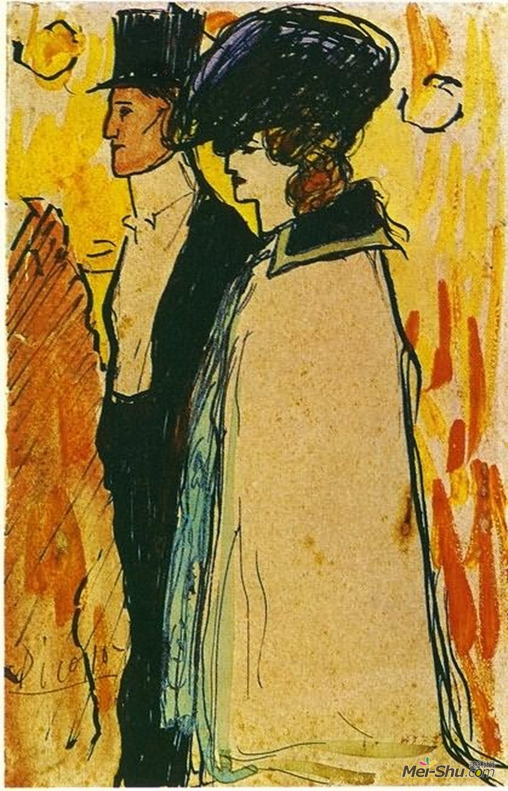 散步的夫妇毕加索高清