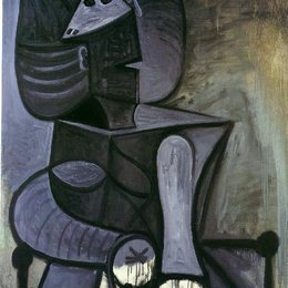 《坐着的戴平顶帽女子》毕加索高清