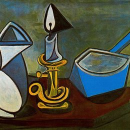 《水壶、蜡烛和搪瓷锅》毕加索作品高清