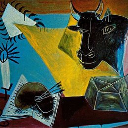 《书籍、蜡烛和公牛头》毕加索高清作品