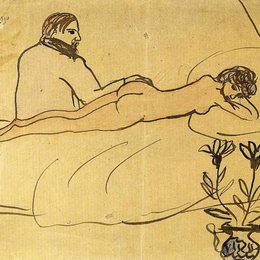 《裸体模特和脚旁的毕加索》毕加索高清