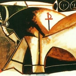 《斗牛场面（被掀起的骑马斗牛士）》毕加索艺术作品高清