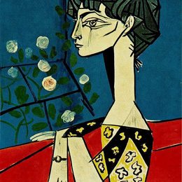 《杰奎琳和鲜花》毕加索作品欣赏高清