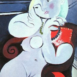 《坐在红色沙发上的裸女》毕加索艺术作品高清