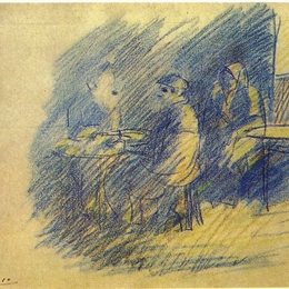 《坐在切莱斯蒂纳旁边的毕加索和朱雅&middot;维达尔》毕加索艺术作品高清