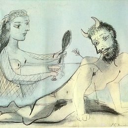 《受伤的弥诺陶洛斯（牛头人）和裸女》毕加索作品欣赏