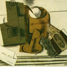 《低音瓶、玻璃杯和烟盒》毕加索