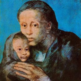 《母亲和用手帕围着头的儿子》毕加索作品欣赏高清