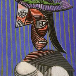 《裸露胸部的女子》毕加索高清