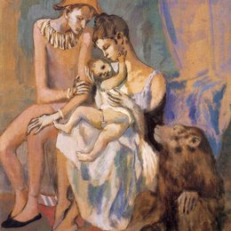 《杂技演员一家和猴子》毕加索高清艺术作品