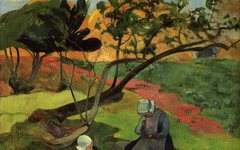 《风景里的两位布列塔尼女子》高更(Paul Gauguin)高清作品