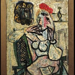 《戴红色帽子坐着的女子》毕加索高清作品