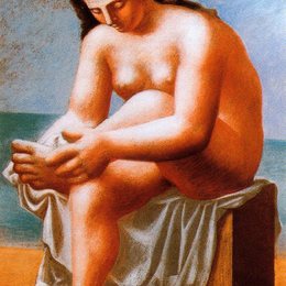 《坐着将脚擦干的裸女》毕加索作品高清