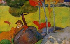 《风景里的布列塔尼男孩与鹅》高更(Paul Gauguin)高清作品