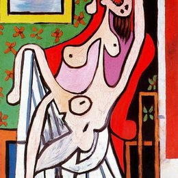 《红色沙发上的裸女》毕加索(Picasso)作品欣赏