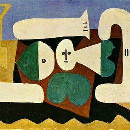 《海滩上的裸女和铲子》毕加索作品欣赏