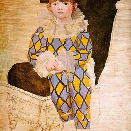 《穿着小丑服的保罗（保罗扮演的丑角）》毕加索高清作品