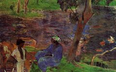 《池塘边》高更(Paul Gauguin)作品欣赏