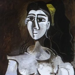 《头扎黄丝带的女子半身像（杰奎琳）》毕加索高清欣赏