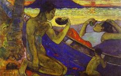 《独木舟（大溪地一家）》高更(Paul Gauguin)高清