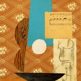 《吉他、乐谱和玻璃酒杯》毕加索高清