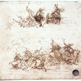 《达芬奇笔记中骑兵和步兵的战斗草图》达芬奇