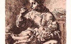 《喂粥的母亲》米勒艺术作品高清
