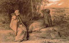 《坐在树荫下的牧羊女》米勒高清欣赏