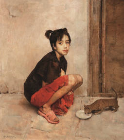 女孩与猫-郭北平