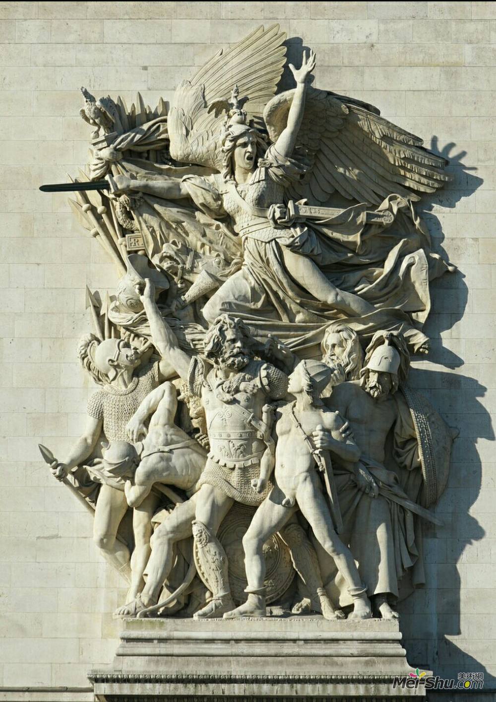 它的代表作品是装饰在巴黎凯旋门的群像浮雕《马赛曲》表现的是1792年