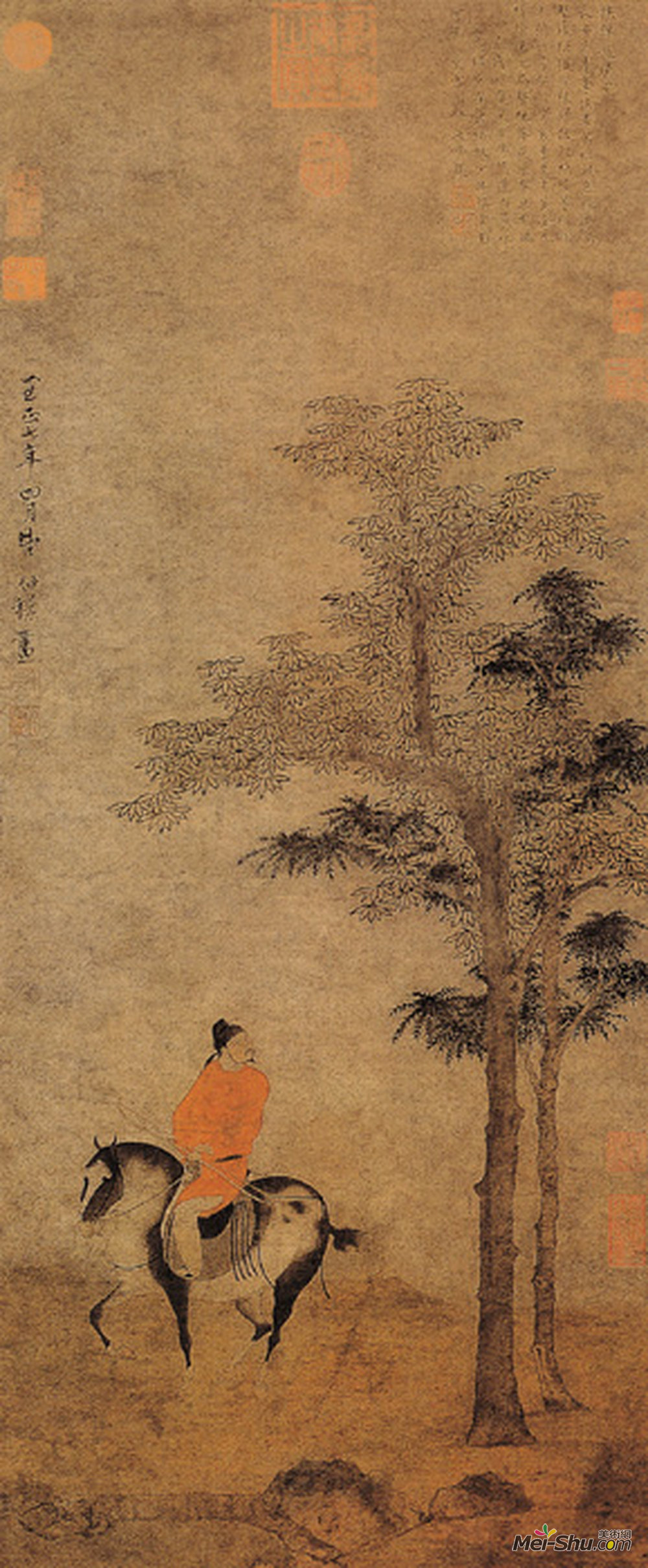 《挟弹游骑图》元 赵雍纸本设色纵109厘米横46.3厘米北京故宫博物院藏