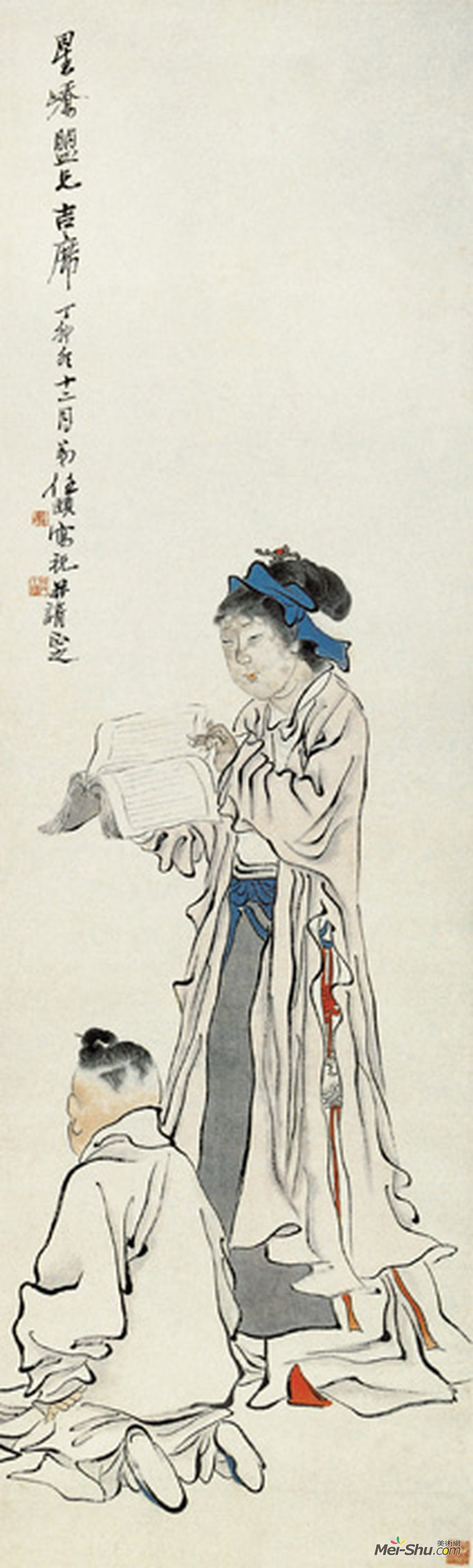 《授书图》清任颐纸本设色纵128.8厘米横39厘米天津人民美术出版社藏